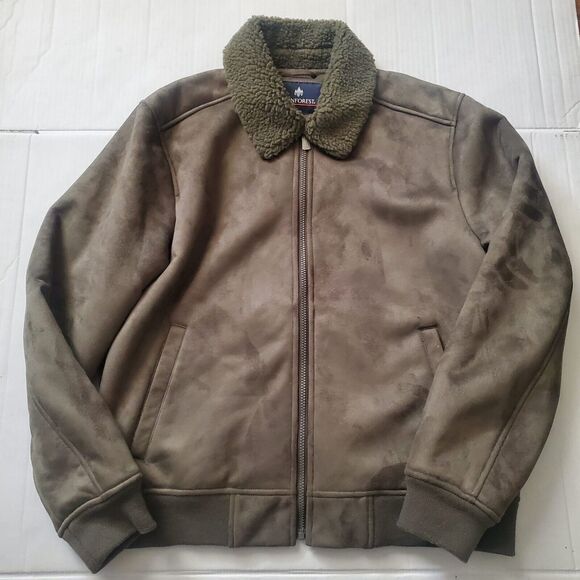 Size M - Rainforest Faux Suede Shearling Bomber Jacket Green Msrp $119.99 - Picture 1 of 7